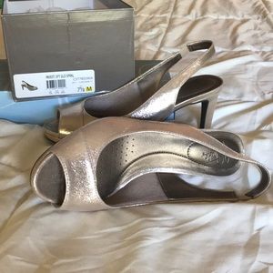 Gold open toed heels